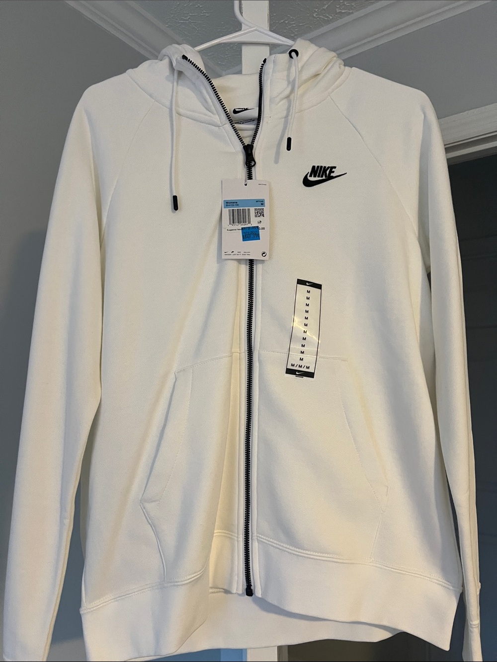 Nike white  Zip-Up Hoodie with Black Swoosh